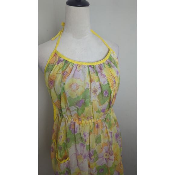 Vintage Retro Mod Floral Apron Lightweight Semi -Sheer S/M - Picture 3 of 7